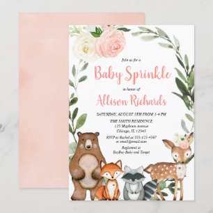 Invitation Joli boisé animaux floral fille bébé saupoudrer