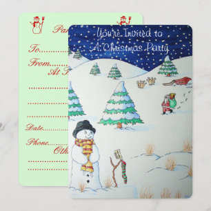 Invitation Joli bonhomme de neige avec des provisions de Noël