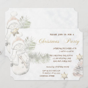 Invitation Joli Bonhomme de Neige, Flocons Fête de Noël d'ent