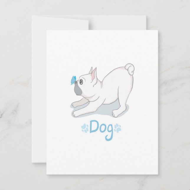 Invitation Joli Bouledogue Français Avec Papillon (Devant)