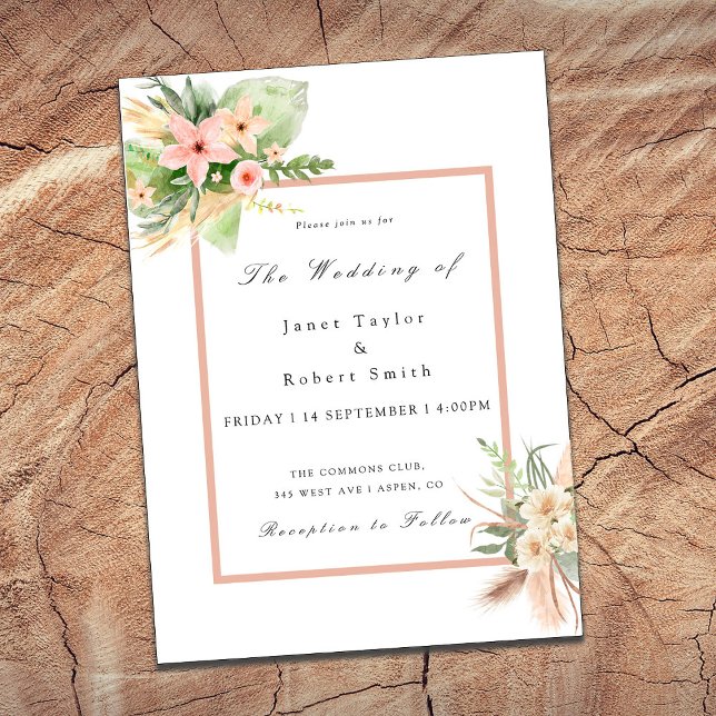 Invitation Joli bouquet Boho avec Mariage frontalier (Créateur téléchargé)