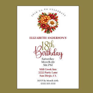 Invitation Joli Bouquet de Fleurs d'Automne pour 18 ans