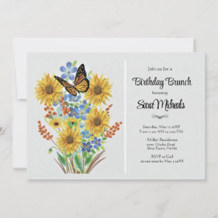 Invitation Joli bouquet de fleurs pour anniversaire brunch 