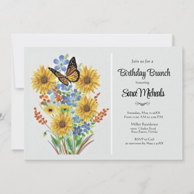 Invitation Joli bouquet de fleurs pour anniversaire brunch  (Devant)