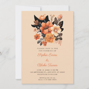 Invitation Joli Bouquet Floral Orange Chute Beige Mariage