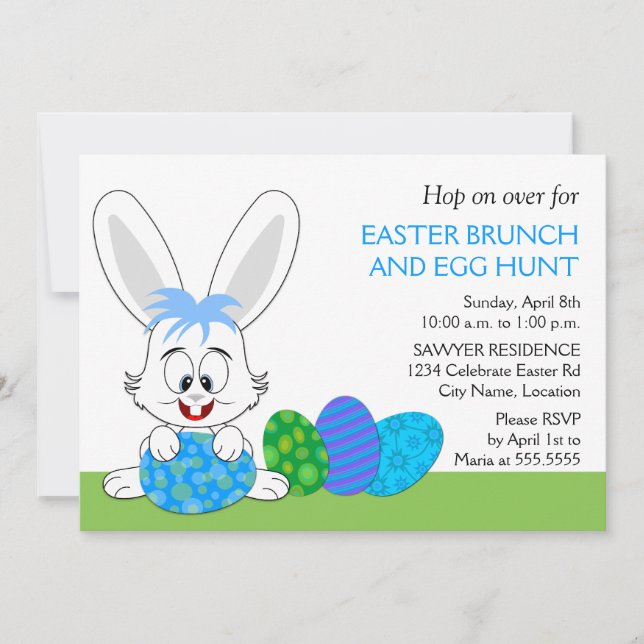 Invitation Joli Brunch de Pâques Bunny et la fête des oeufs (Devant)