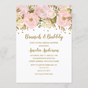Invitation Joli Brunch Floral Pink Or Et Bubly