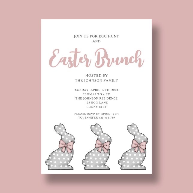 Invitation Joli Bunny rose Brunch de Pâques (Pretty Pink Bunny Easter Brunch Invitation)