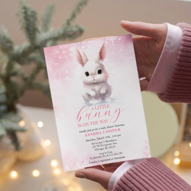 Invitation Joli Bunny rose Hiver Baby shower personnalisé (Créateur téléchargé)