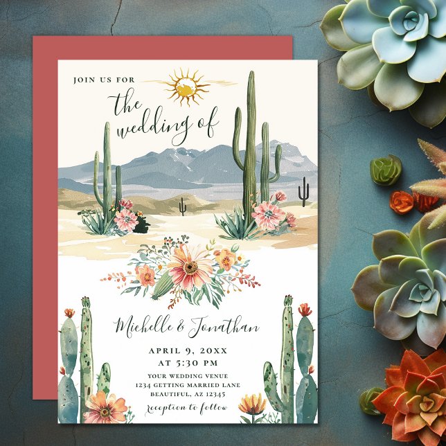 Invitation Joli Cactus Flower | Mariage du désert de Cactus (Pretty Flowering Cacti  Cactus Desert Wedding Invitation)