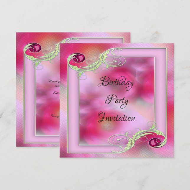 Invitation Joli cadre décoratif français rose (Devant / Derrière)