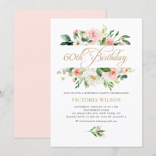 Invitation Joli cadre floral Peony Blush 60e anniversaire