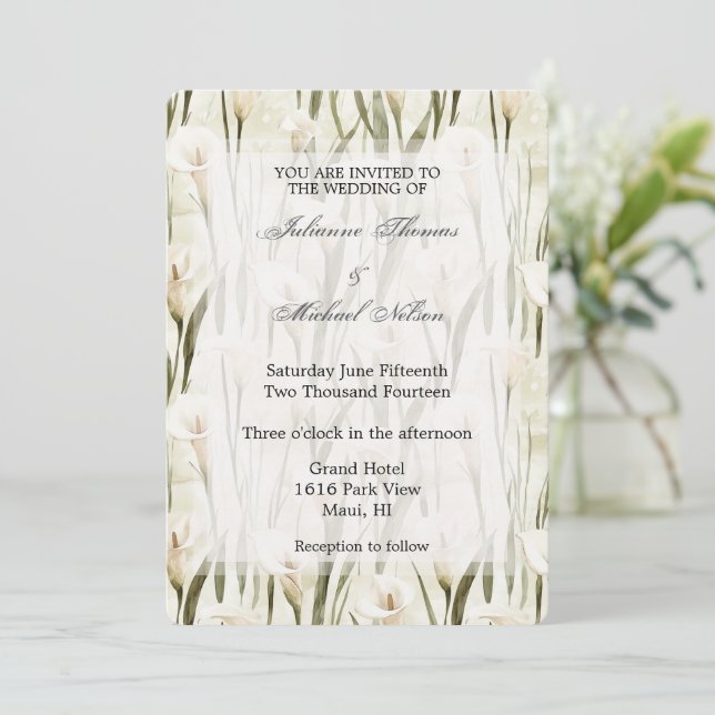 Invitation Joli Calla Lilly Vert Blanc Floral Mariage (Debout devant)