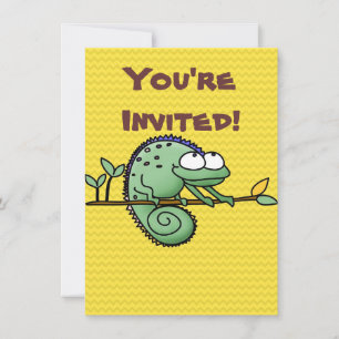 Invitation Joli Caméléon de Dessin Animé Drôle Lézard Vert