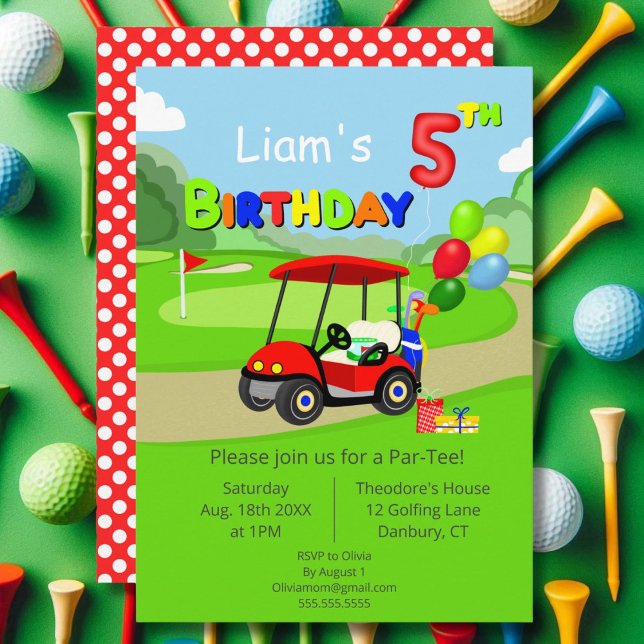 Invitation Joli chariot de golf rouge pour 5e anniversaire ga (Créateur téléchargé)