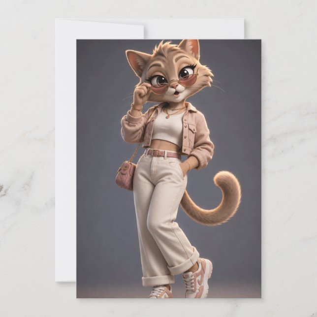 Invitation Joli chat 3D (Devant)