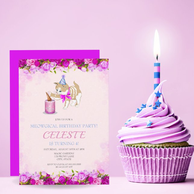 Invitation Joli Chat Donnant un Coup de Griffe à un Gâteau av (Créateur téléchargé)