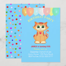 Joli chat tabby, ballons et confettis d'anniversai