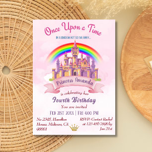 Invitation Joli château magique princesse arc-en-ciel 4e anni