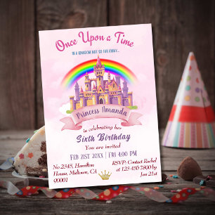 Invitation Joli château magique princesse arc-en-ciel 6e anni