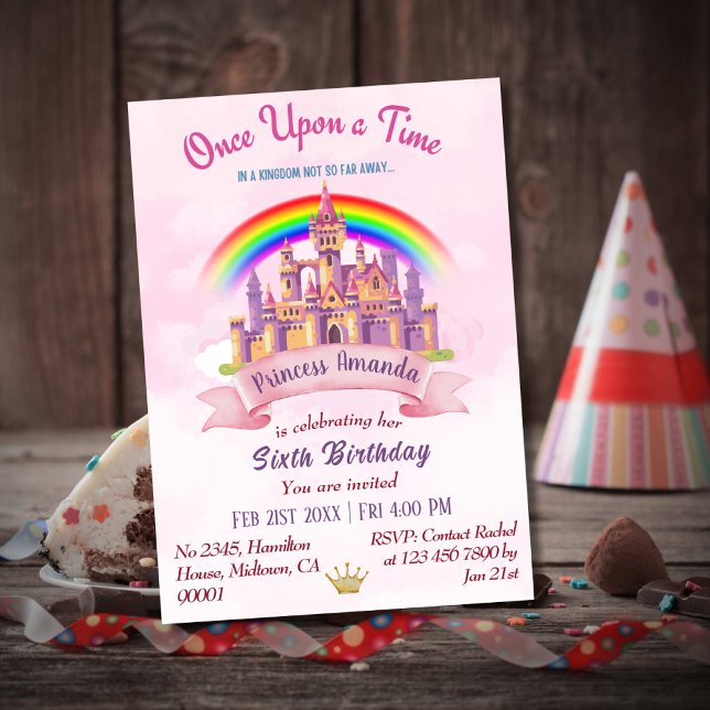 Invitation Joli château magique princesse arc-en-ciel 6e anni (Créateur téléchargé)