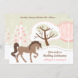 Invitation Joli Cheval Brown Pink Winter Anniversaire