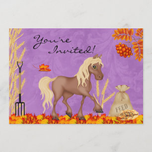 Invitation Joli cheval en automne Feuilles Anniversaire Invit