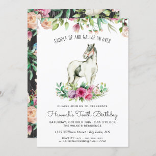 Invitation Joli cheval et fleurs Anniversaire du bois rustiq