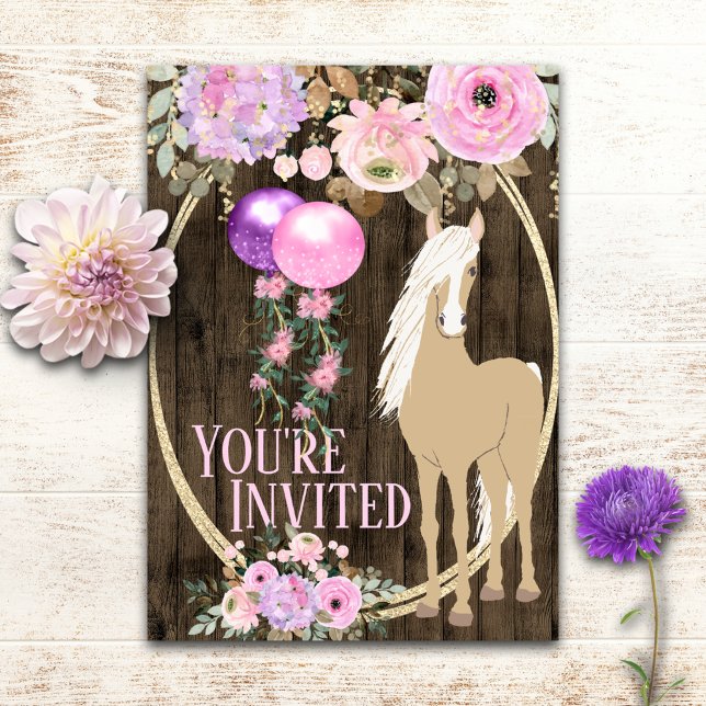 Invitation Joli Cheval et Fleurs sur Barnwood Anniversaire (Créateur téléchargé)
