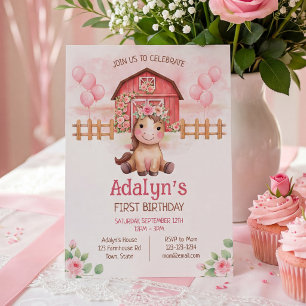 Invitation Joli Cheval Fleur Rose Anniversaire