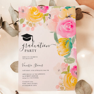 Invitation Joli chic jardin fleuri aquarelle graduation