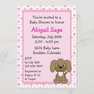 Invitation Joli Chien Brown Chien Rose Girls Baby shower