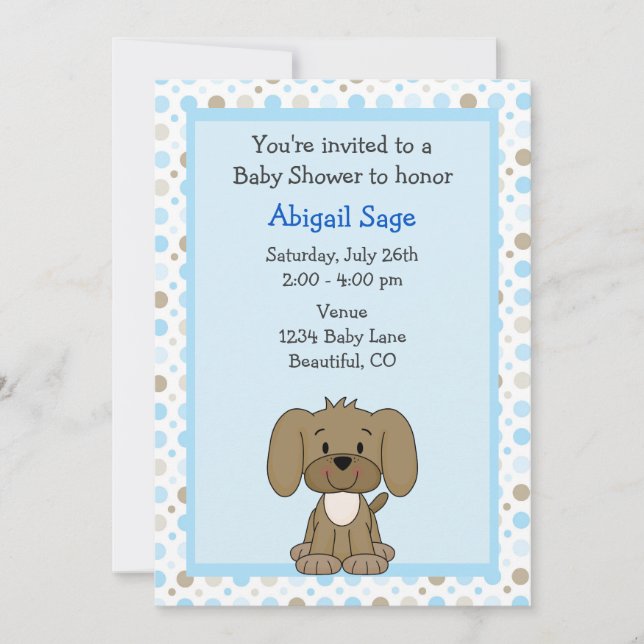 Invitation Joli Chien Chien Chien Brown sur Baby shower Garço (Devant)