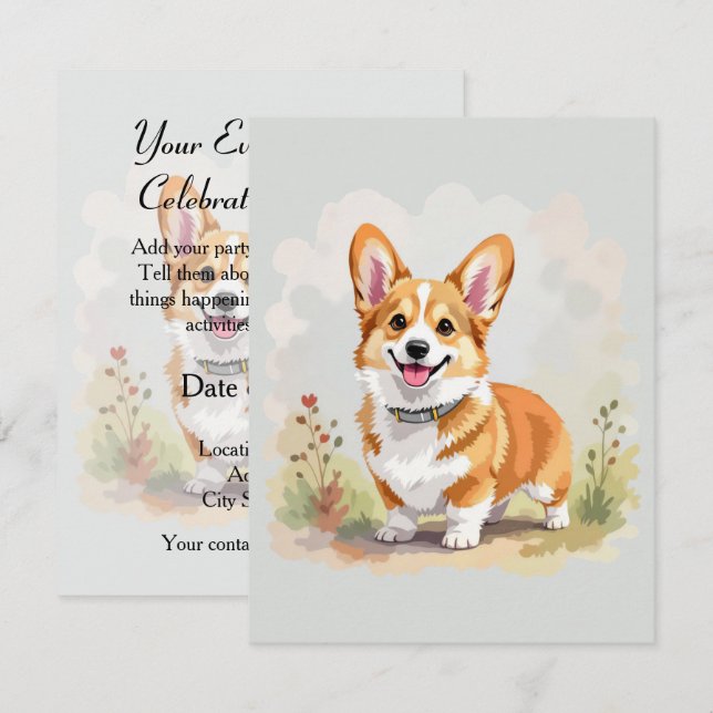 Invitation Joli chien Pembroke Welsh Corgi rouge (Devant / Derrière)