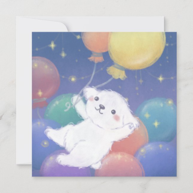 Invitation Joli chiot avec ballons et étoiles (Devant)