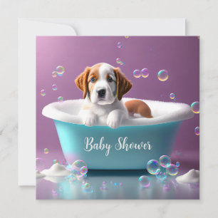 Invitation Joli chiot dans une baignoire avec bulles de savon