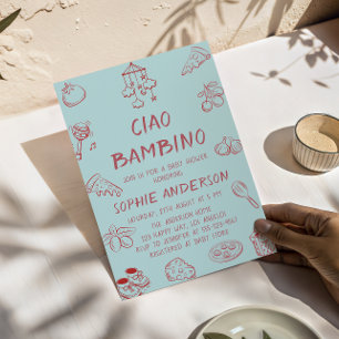 Invitation Joli "Ciao Bambino" (Salut Bébé) Menthe Baby Showe