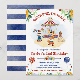 Invitation Joli cirque de carnaval à l'aquarelle pour l'anniv