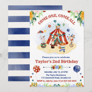 Invitation Joli cirque de carnaval à l'aquarelle pour l'anniv