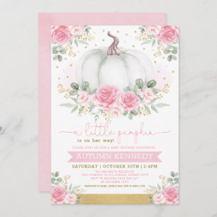 Invitation Joli Citrouille Aquarelle rose Baby shower Floral
