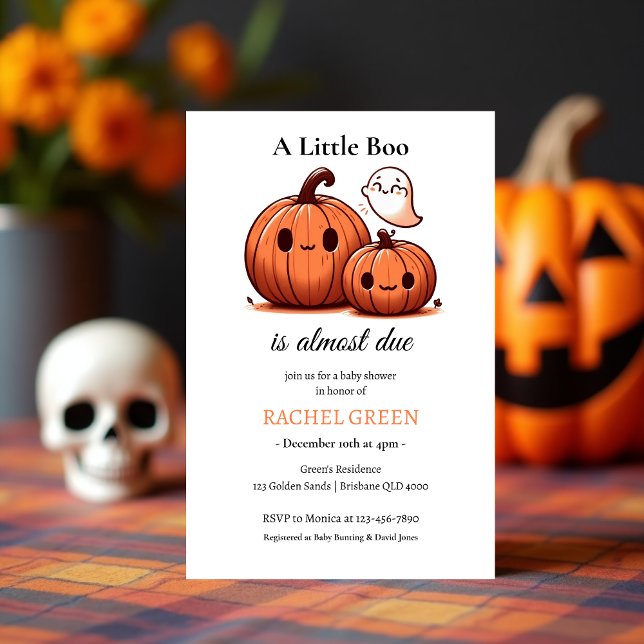 Invitation Joli Citrouille Automne Halloween Baby shower à th (Cute Pumpkin Fall Halloween-Themed Baby Shower Invitation)