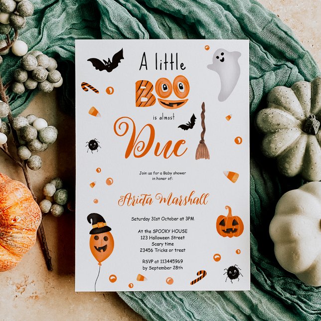 Invitation Joli citrouille Boo baby shower Halloween (Cute pumpkin Boo Halloween baby shower Invitation)