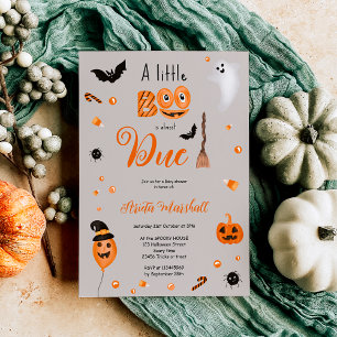 Invitation Joli citrouille Boo Halloween baby shower gris