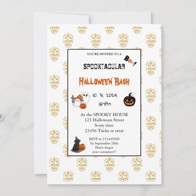 Invitation Joli citrouille Boo Halloween bash rose (Devant)
