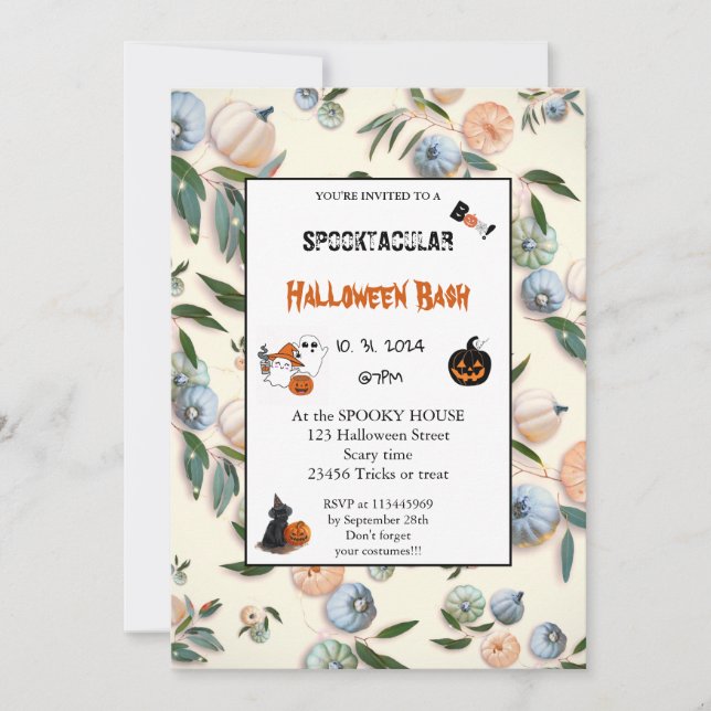 Invitation Joli citrouille Boo Halloween fête rose  (Devant)