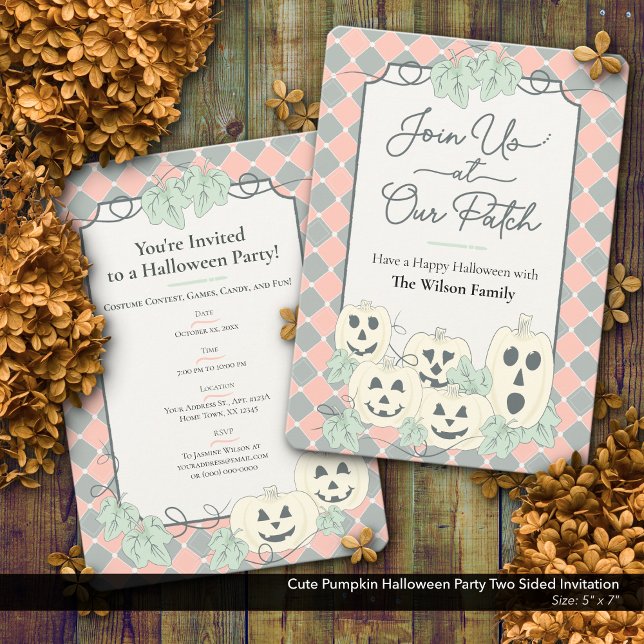 Invitation Joli Citrouille Halloween Party Deux côtés (Cute Country Pumpkin Halloween Party Invitation–Two Sided Design)