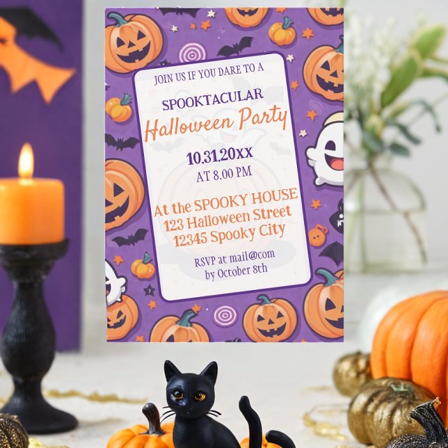 Invitation Joli citrouille Halloween Party Orange Purple (Créateur téléchargé)