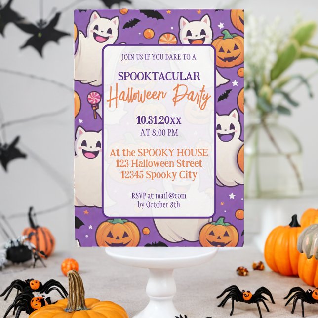 Invitation Joli citrouille Halloween Party Orange Purple (Créateur téléchargé)
