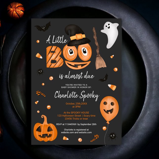 Invitation Joli citrouille Halloween petit cool baby shower (Cute pumpkin Halloween little boo cool baby shower Invitation)
