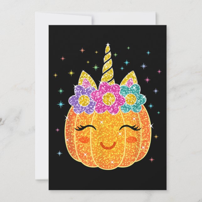 Invitation Joli Citrouille Licorne Halloween Thanksgiving (Devant)